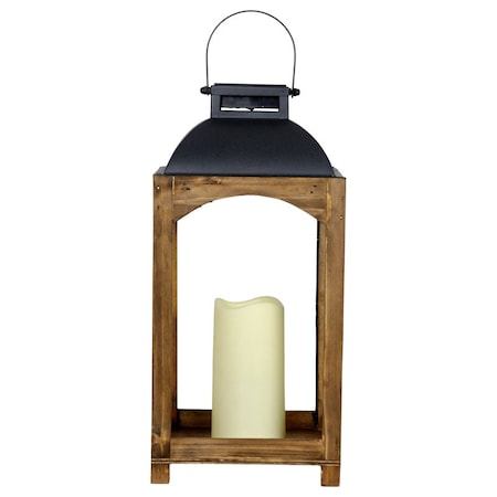 16 Metal/Wood Solar Lantern With Candle Multicolored